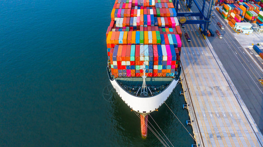 行业半深海港集装箱船卸公海集箱船商业物流进出口货运空中俯视图贸易图片