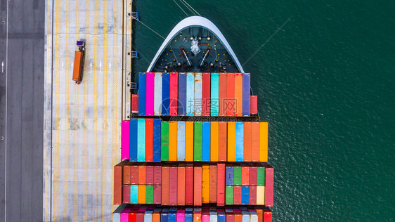 葡萄牙深海港集装箱船卸公海集箱船商业物流进出口货运空中俯视图新的日本图片