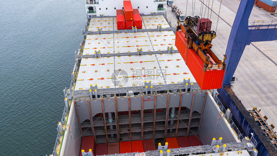 后勤进口深海港集装箱船卸公海集箱船商业物流进出口货运空中俯视图葡萄牙图片