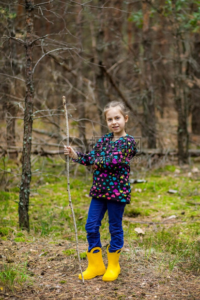 孩子们拄着拐杖在森林里散步采蘑菇孩子们拄着拐杖在森林里散步假期走姐图片