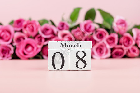 卡片框架粉红玫瑰花和3月8日粉红背景历复制文本爱平等和国际妇女节概念的空间最佳图片