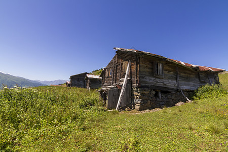 云海村庄土耳其里泽高地的一栋旧木屋图片