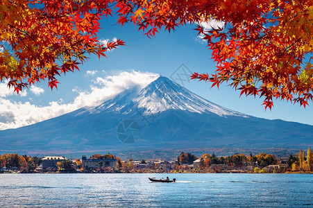 场景观颜色日本川口子湖的秋季和藤田山图片