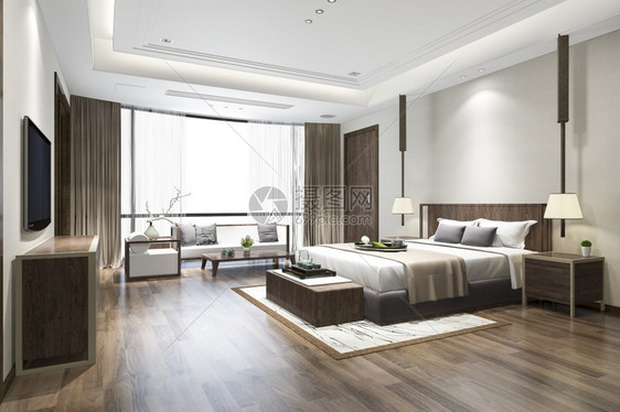 灯公寓家具3d在度假酒店提供豪华卧室套房图片