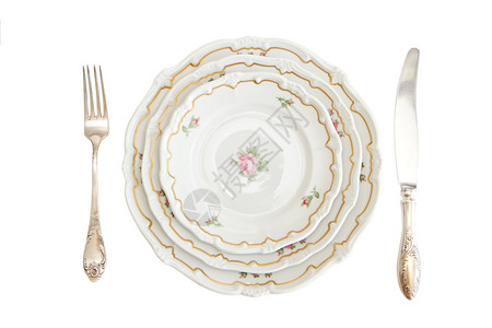 盘子晚餐三刀和叉零散优雅花图片
