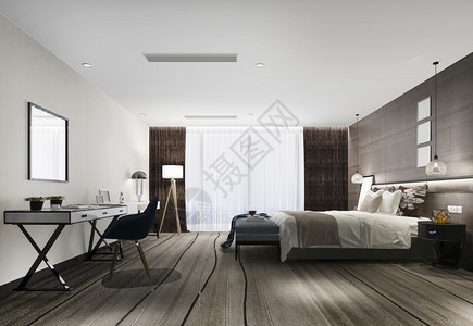 3d在酒店提供现代豪华卧室套房地面窗帘电视图片