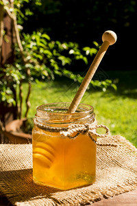 玻璃哈希那美的有照片勺子蜂蜜罐自然图片