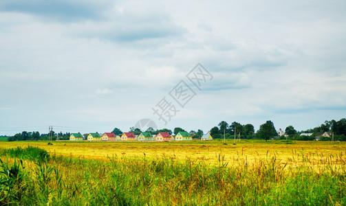 天气在阴云多的夏季日农村地貌风景自然农业图片