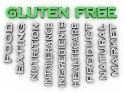 市场面包单词3d图像Gluten免费议题概念词云背景图片
