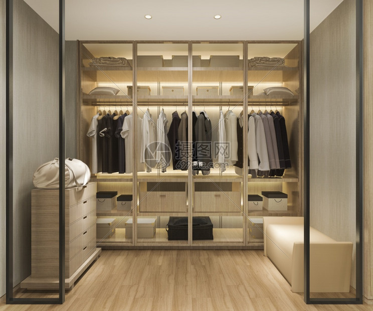内部的壁橱3d提供豪华的扫描型木柴用衣橱在柜中行走墙图片