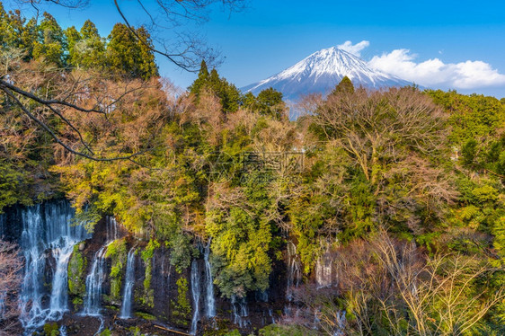 秋季雪山瀑布图片