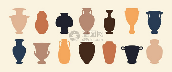 物品陶瓷花瓶旧仿古器皿陶壶装饰元素矢量图碗工具图片