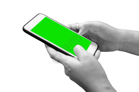 移动的通用展示女手持机屏幕绿图像语调为黑色和白与背景隔绝文件包含剪贴路径图片