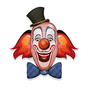 说明设计马戏团小丑头戴帽子红鼻化妆和有趣的头发马戏团小丑脸狂欢伪装派对图片