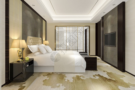 3d提供现代豪华卧室套房和浴架子装饰风格家图片