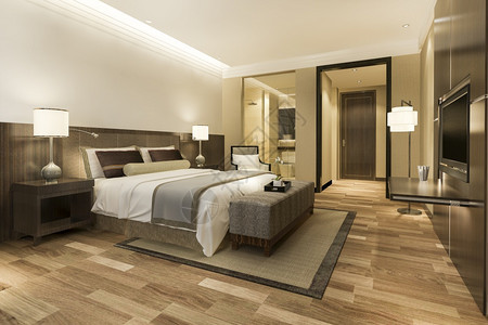 室内的架子房间3d提供现代豪华卧室套房和浴图片