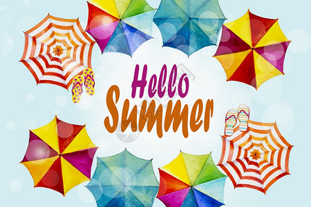 彩色伞组成的夏天背景图片