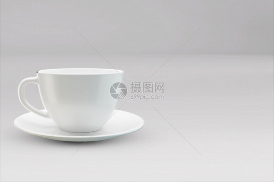 一次茶碗咖啡因叶或模板的杯瓷3D插图用于早餐的现实主义孤立茶杯以模拟孤立的现实茶杯图片