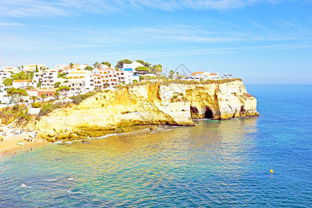 结石葡萄牙的Carvoeiro村海洋庄图片