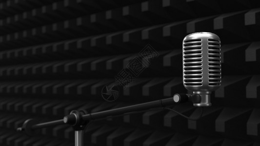 吸水3d适合音乐频播客和录像主题的插图3d装有冷凝麦克式无声室概念的冷却式无声室概念用于音乐响播客和视频记录主题的电动泡沫工作室图片