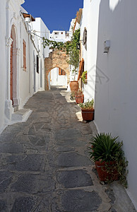 胡同希腊罗得斯林多街头和后巷的传统建筑希腊陈年城市景观图片