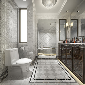 窗户奢华公寓3d提供现代经典浴室用豪华瓷砖装饰器从窗口看到漂亮的自然观图片