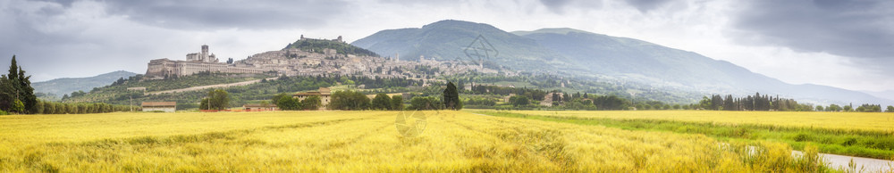 山罗马的欧洲意大利Assisi的图景象翁布里亚金田全景图片