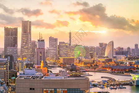 日本落时横滨城市天线现代的州著名图片