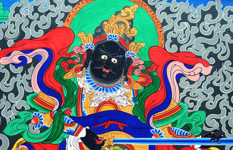 古老的墙壁绘画在藏历史长袍中的布泽美术历史上帝文化图片