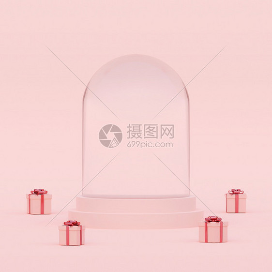 气泡Pastel彩色空水晶球的场景配有礼物3D投影装饰空白图片