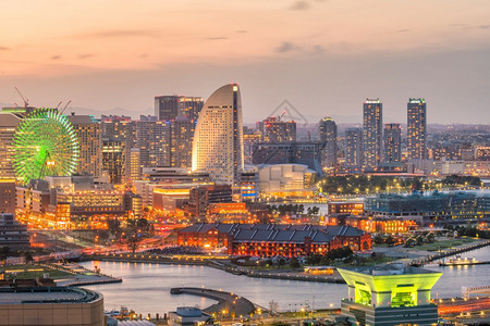 摩天轮日本落时横滨城市天线风景神奈川图片