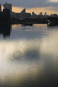 伦敦小狗目的地日落时运河上空的口峡谷码头的蓝色音调图片