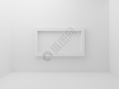 抽象的墙纸干净白色空房间有模拟照片框边位于墙壁背景中间的白色空室摘要和装饰物体概念最小架构和简单主题3D插图使形设计化图片