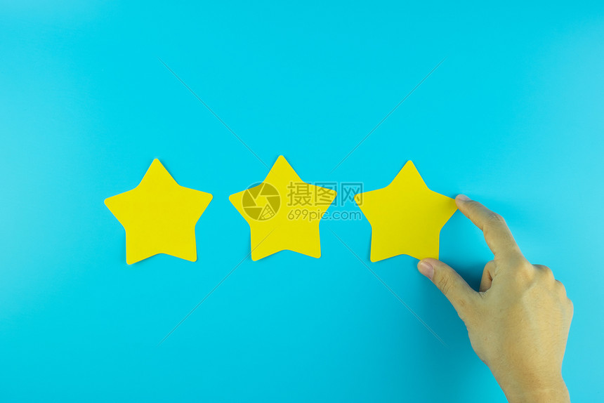 在线的满意客户审查反馈评级分排名和服务概念关于蓝背景的客户审查排名和服务概念顾客图片