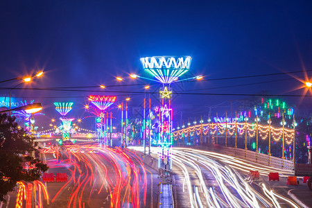 景观夜晚高速公路2019年月日至9泰国菲特桑卢克红十字赛道的灯光颜色图片