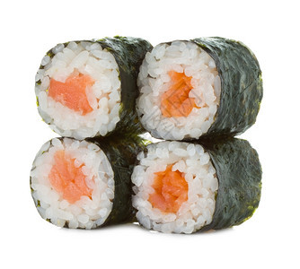 鱼子酱日本人白背景孤立的寿司卷叶子图片