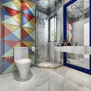 大理石3d以彩色瓷砖装饰器提供现代浴室房间装饰风格图片