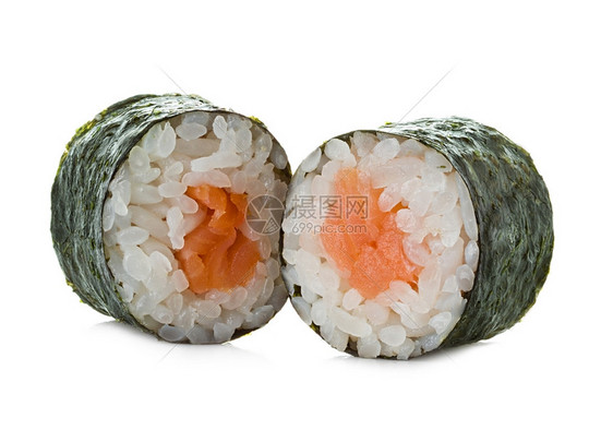 生姜劳斯莱白背景孤立的寿司卷金鱼图片