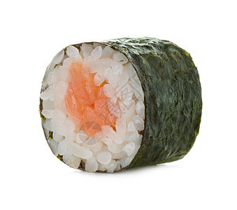 海鲜午餐生姜白背景孤立的寿司卷图片