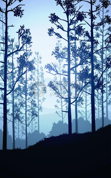 全景eps10矢量场地日出和落晚夕树木山丘的浅影树木和山丘的背影风日月亮和落时的花边壁纸说明矢量风格图片