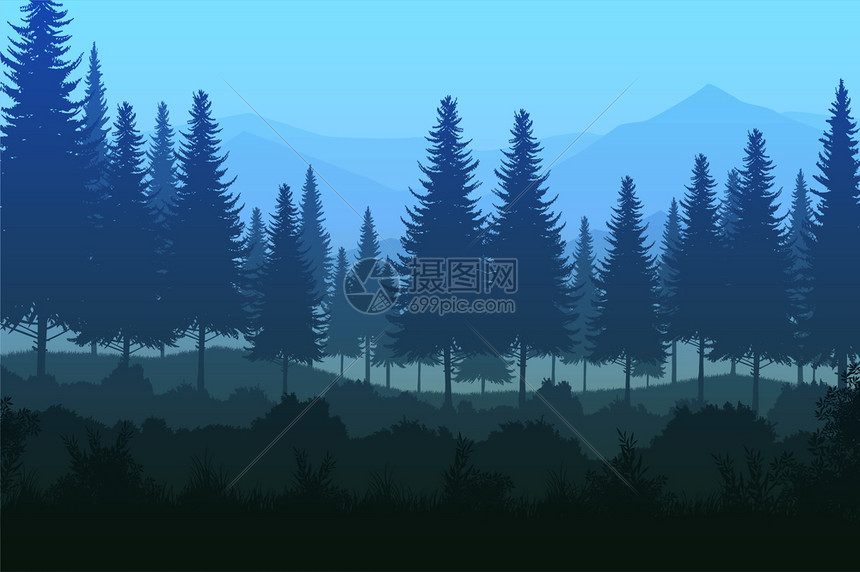 自然林绿天然松山地平原天然松林山脉地平面风景壁纸日出和落冬天薄雾蓝色的图片