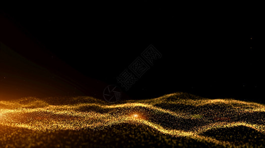 质地网格数字络空间远期金色粒子波以bokeh和光线点连接抽象背景进行流动金子图片