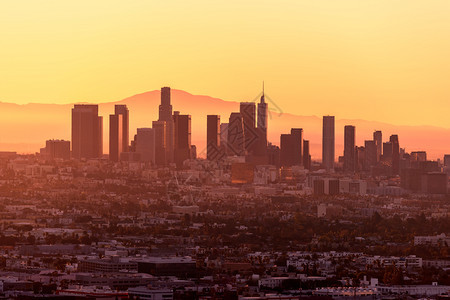 风景优美旅行国天亮时洛杉矶市中心天线图片