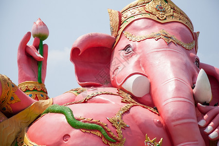 灵蓝色的在大粉红上GaneshStatueGanesh以说谎的方式传统图片