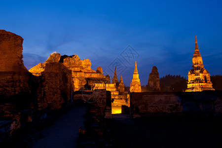 文化WatMahath泰国阿尤塔亚历史古寺庙轮廓旅游图片