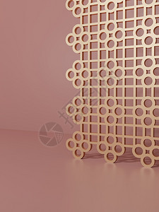 3D制作单色粉和浅玫瑰金色工作室拍摄背景带有美食饮料产品展露的中式装饰屏幕最小的平坦图片
