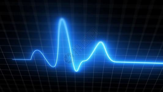 科学药物痕迹蓝心跳监测EKG线视器用移动相机处理心脏胸腔显示电动心剖面显示以3D白格插图显示的黑色背景中心脏节奏的电图医学屏幕图片
