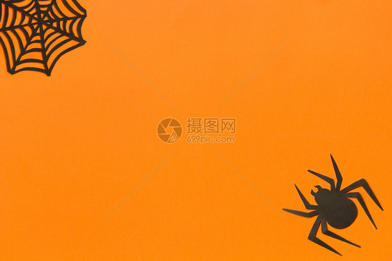 欢乐万圣节概念文字空间TopViewMocockup布局平坦的版面铺万圣节背景橙色黑框架的纸猫头鹰为了神秘嘲笑图片