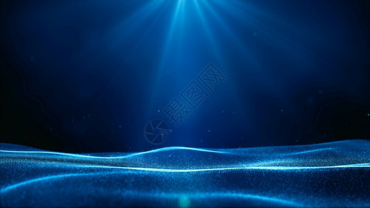 闪亮的墙纸结构体数字网络空间远期蓝色粒子波带有bokeh和光线点连接抽象背景图片