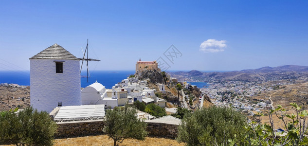 景观建筑学希腊塞克拉底Cyclades古风车全景图片